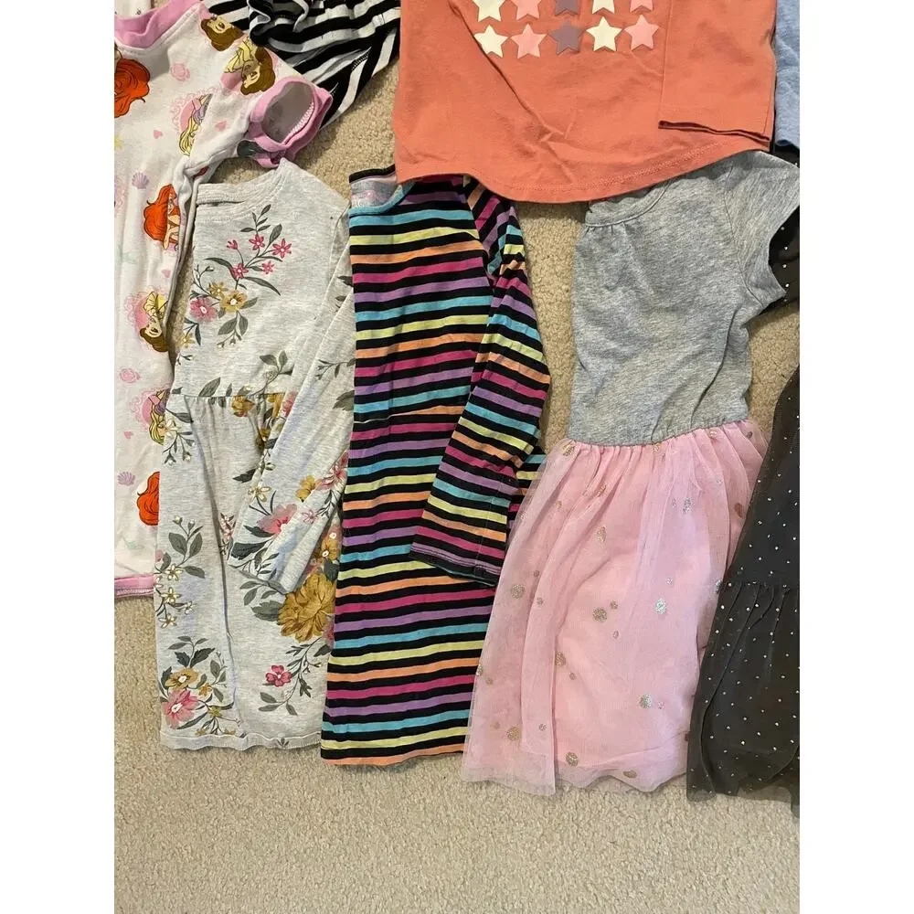 24 Pc Girls LOT Size 4-5 5-6 5T XS Clothing Dresses Tops Pjs Minnie Bluey Disney